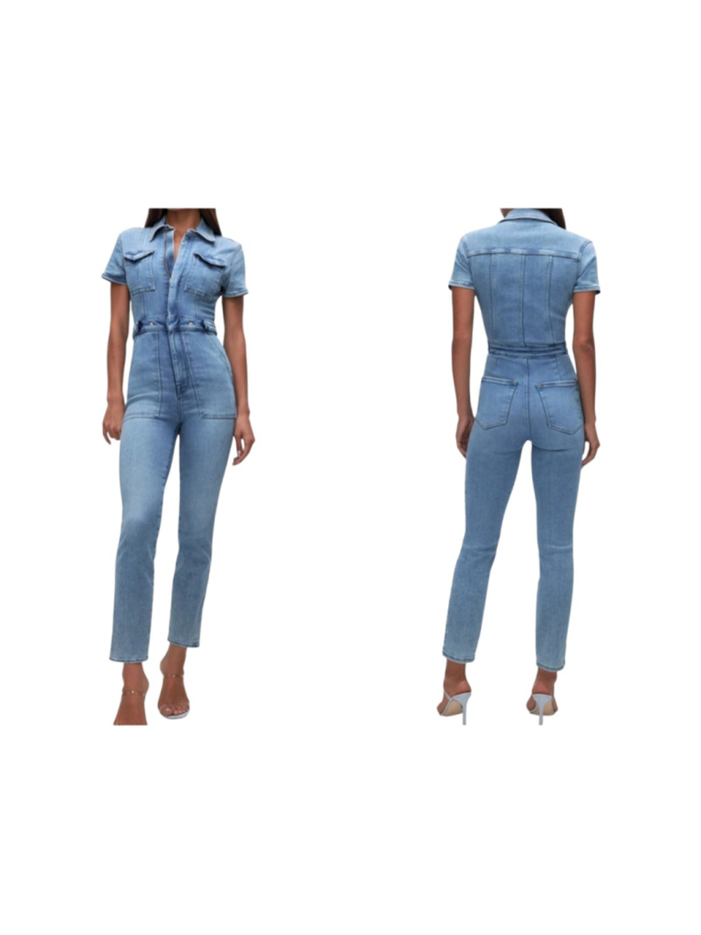GOOD AMERICAN Womens Fit For Success Bootcut Jumpsuit Blue Denim Small Pre-owned
